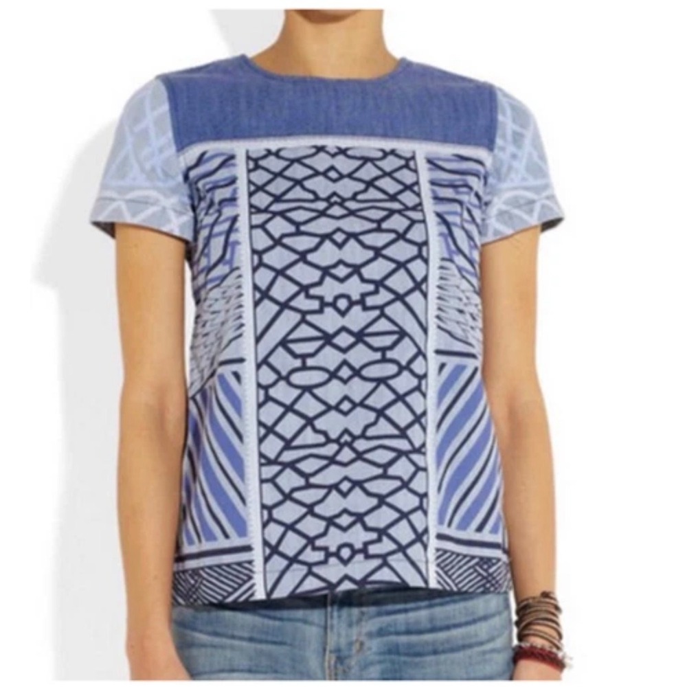 Mary Katrantzou x Current/Elliott Boarding Tee Skyrograph Tile Blue Top Size 2 M